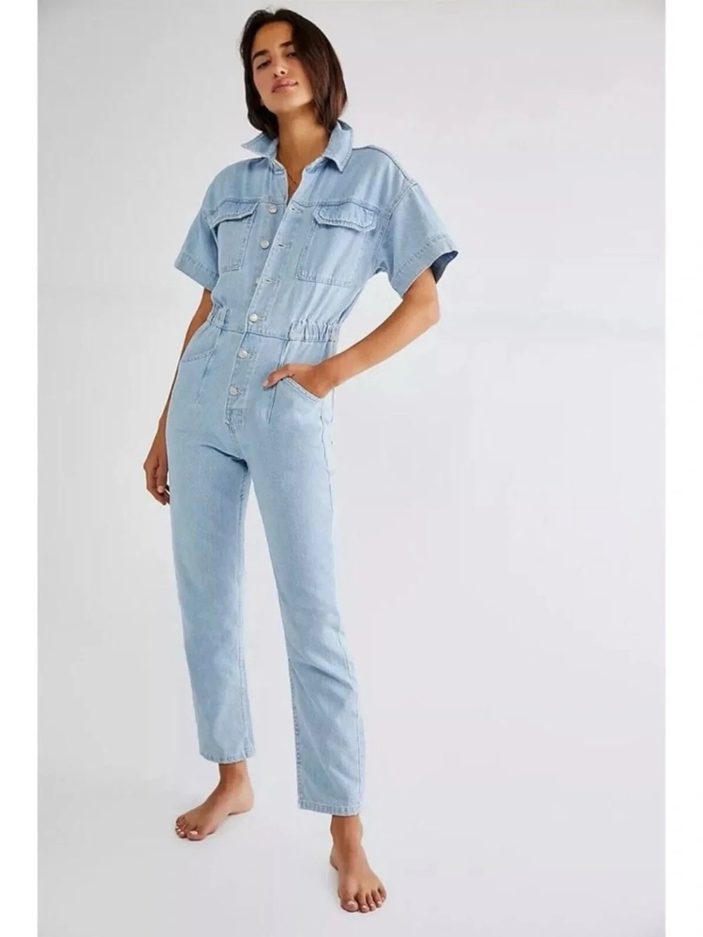 Free People Marci Denim Jumpsuit - Picture 1 of 2